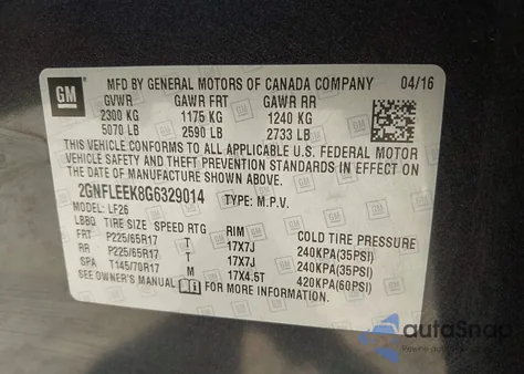 2016 Chevrolet Equinox Ls z USA, uszkodzony, nr VIN 2GNFLEEK8G6329014